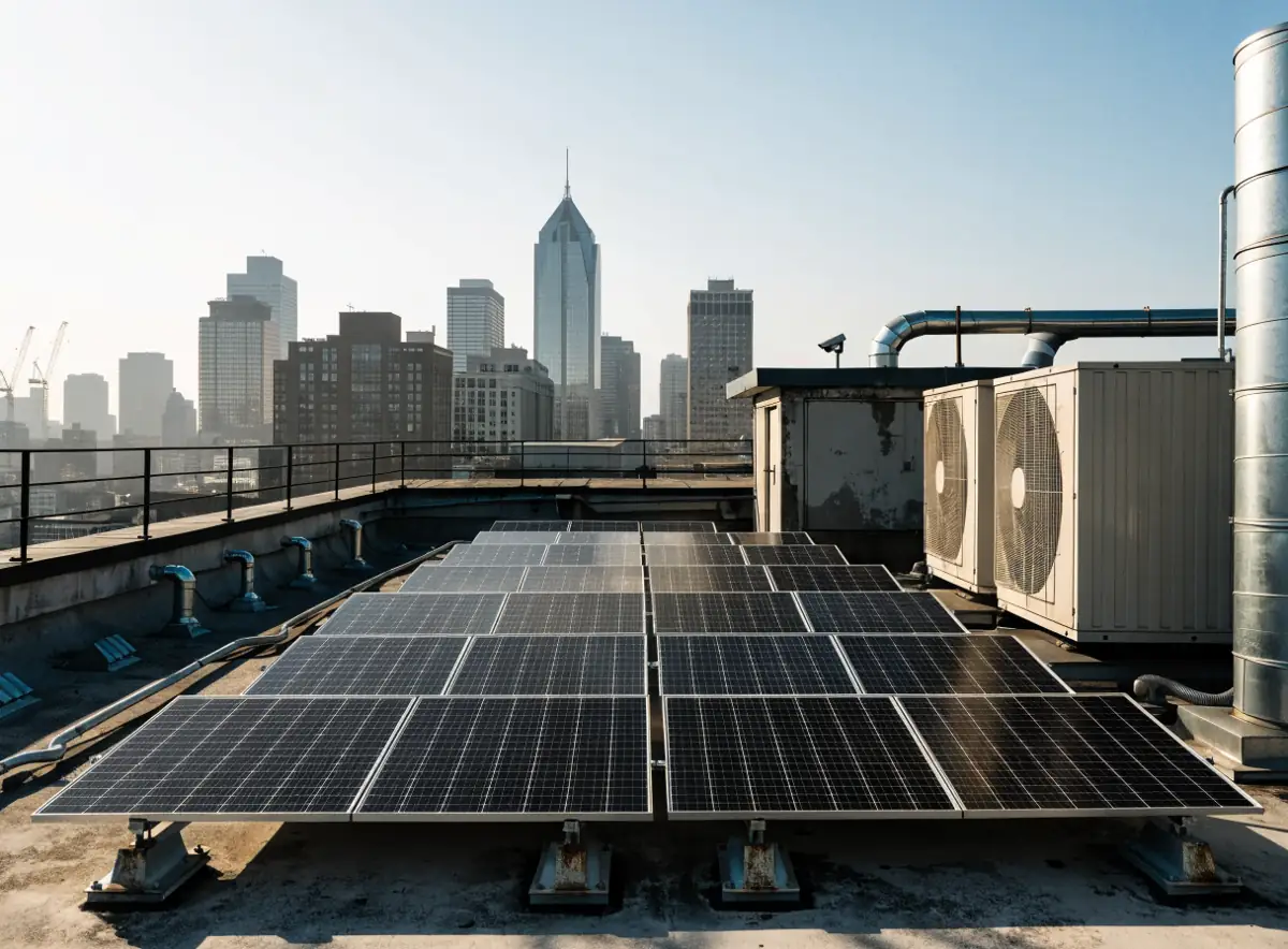 Azotea de un edificio con paneles solares instalados