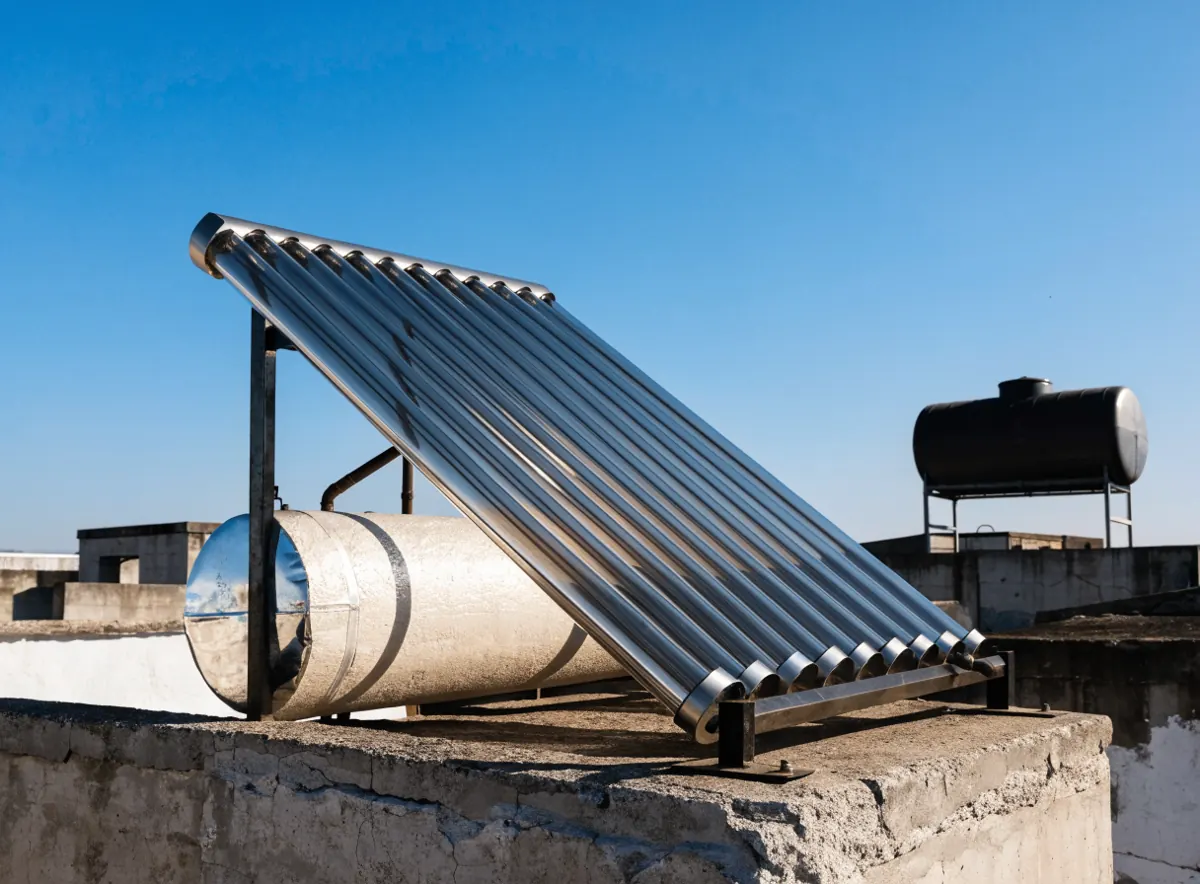 Calentador solar de 12 tubos instalado en una azotea