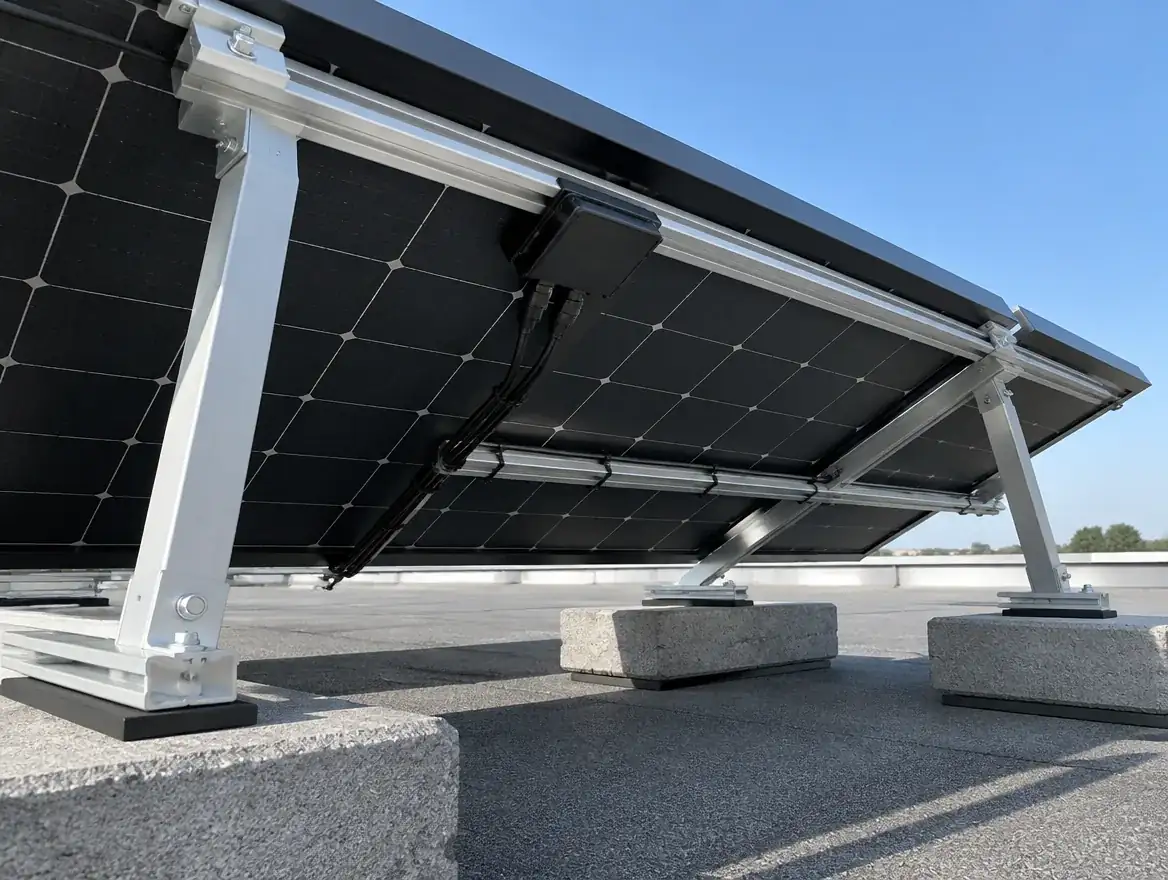 Estructura de paneles solares con lastre sobre suelo firme