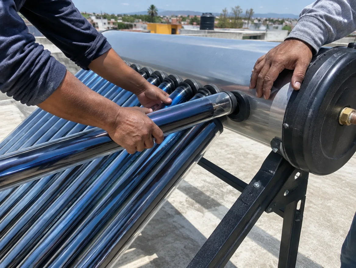 Colocación de un tubo al vacío en el termo