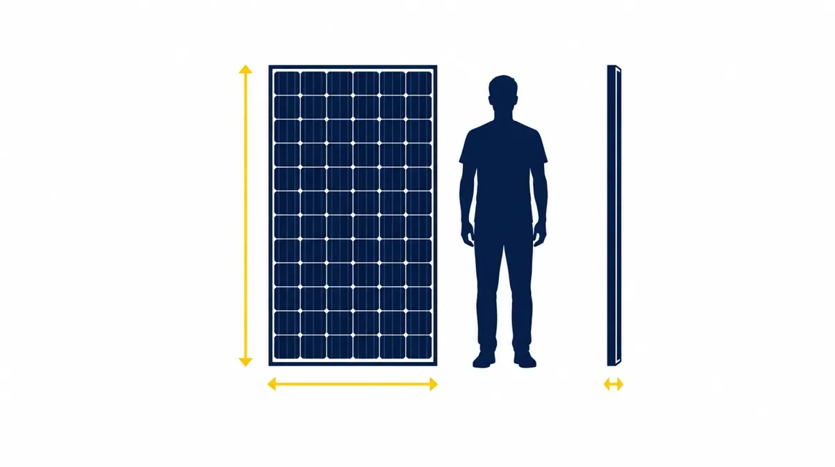 Panel solar de pie junto a una persona que lo sostiene para comparar su tamaño