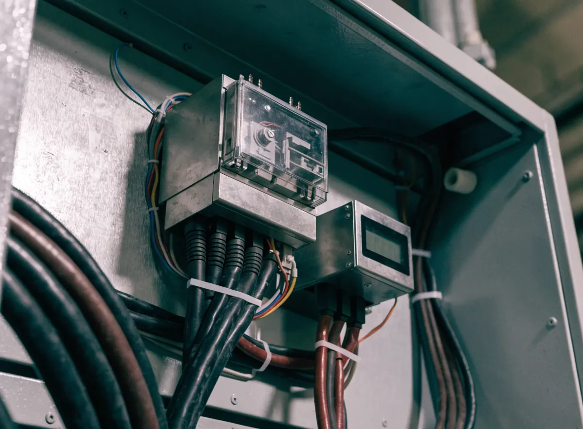Medidor de demanda instalado en un tablero industrial