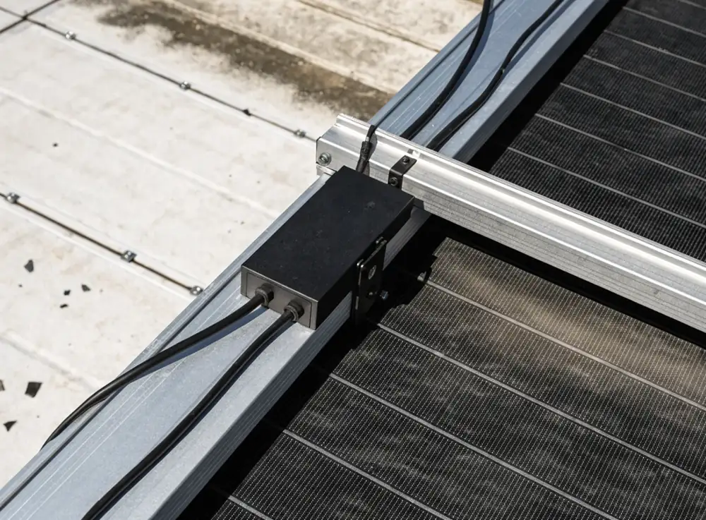 Optimizador de potencia sujeto al marco de un panel solar