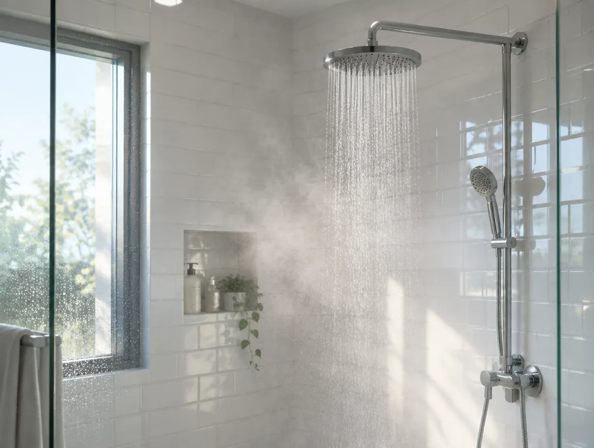 Regadera con agua caliente y vapor