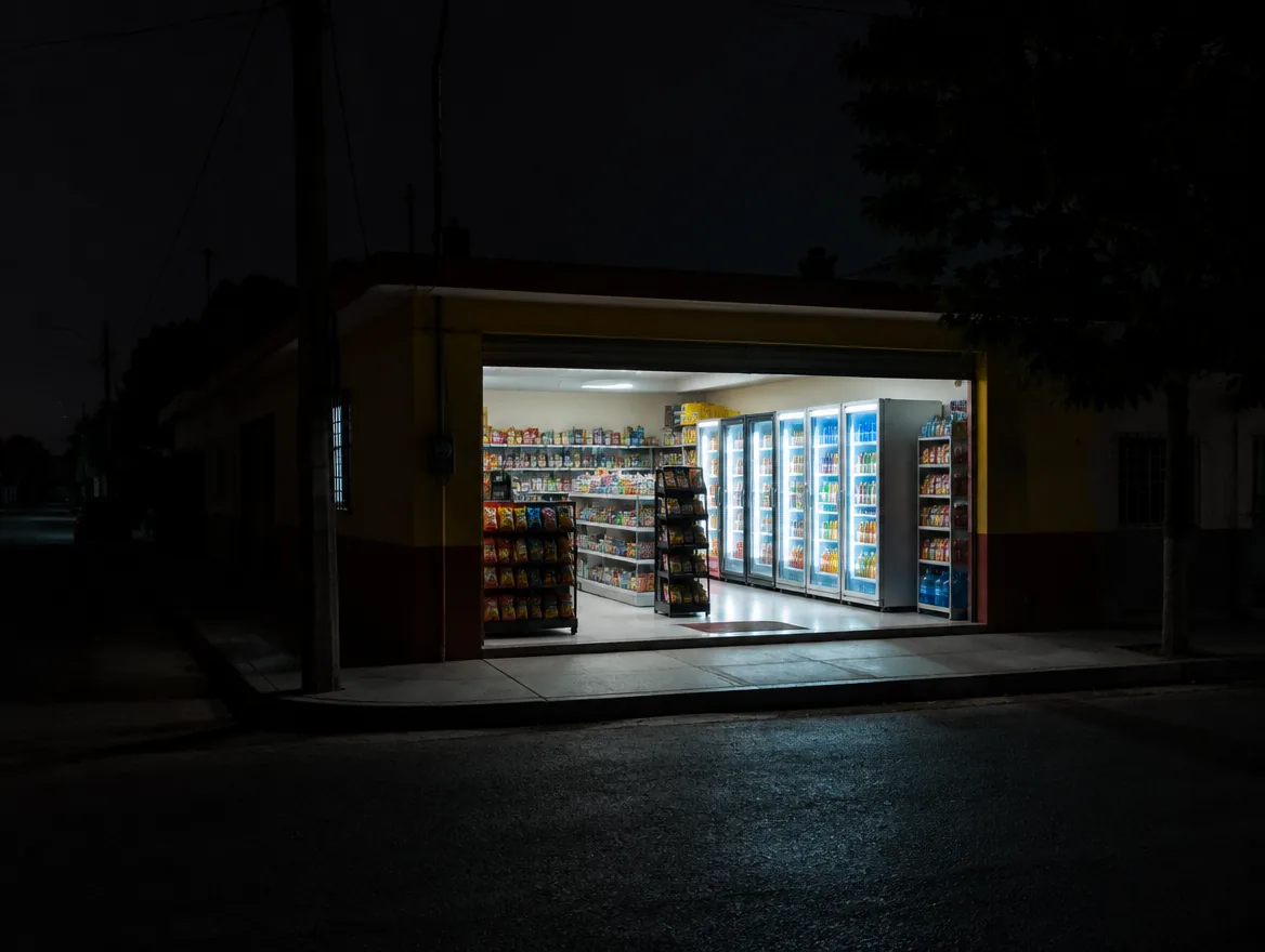 Tienda iluminada durante un apagón